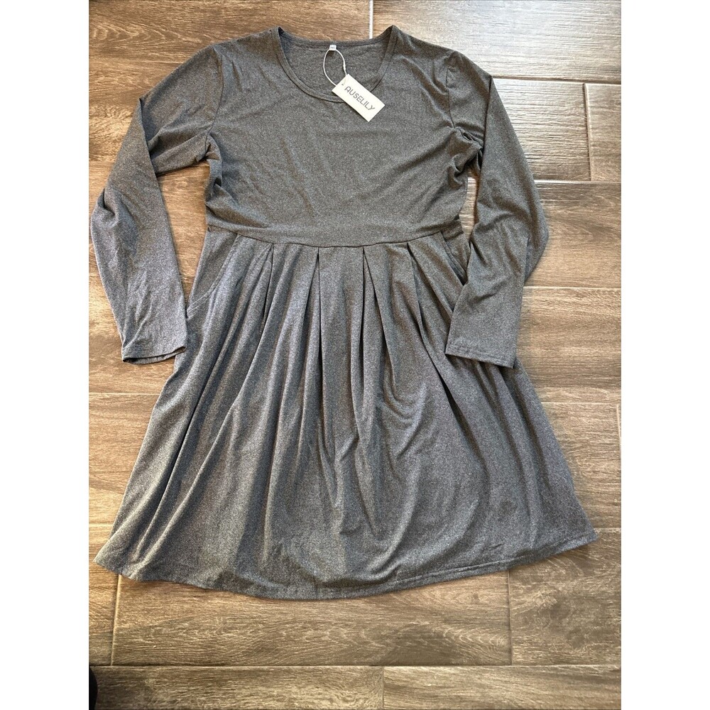 Auselily Women's 2XL Stretch Gray Long sleeve Dress‎ With Pockets - Picture 6 of 9